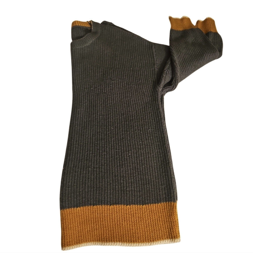 Skies Are Blue Curvy 1X Olive Green Ribbed Sweater Mustard Accents Fall Knit - Picture 4 of 15